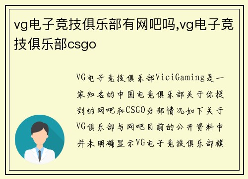 vg电子竞技俱乐部有网吧吗,vg电子竞技俱乐部csgo
